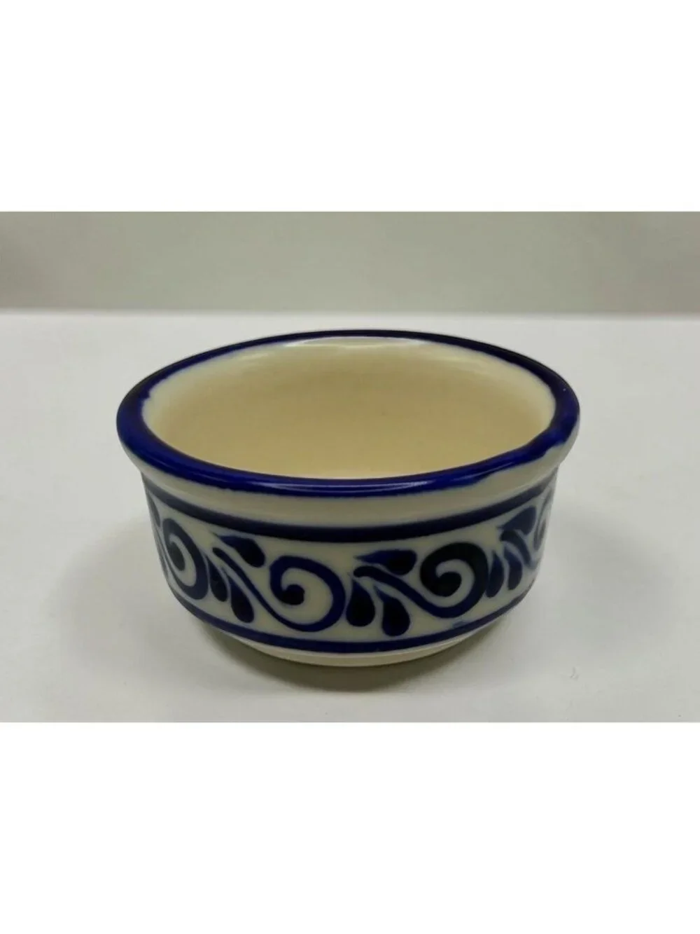 Vintage Mexican Pottery Trinket Dish Blue Floral Small Bowl Hand-Painted